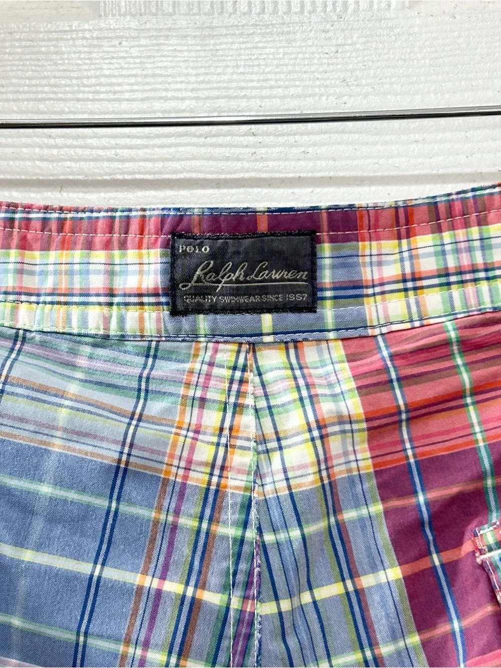 Polo Ralph Lauren Madras Plaid Cargo Swim Trunks Shorts Size 36 Summer Vacation
